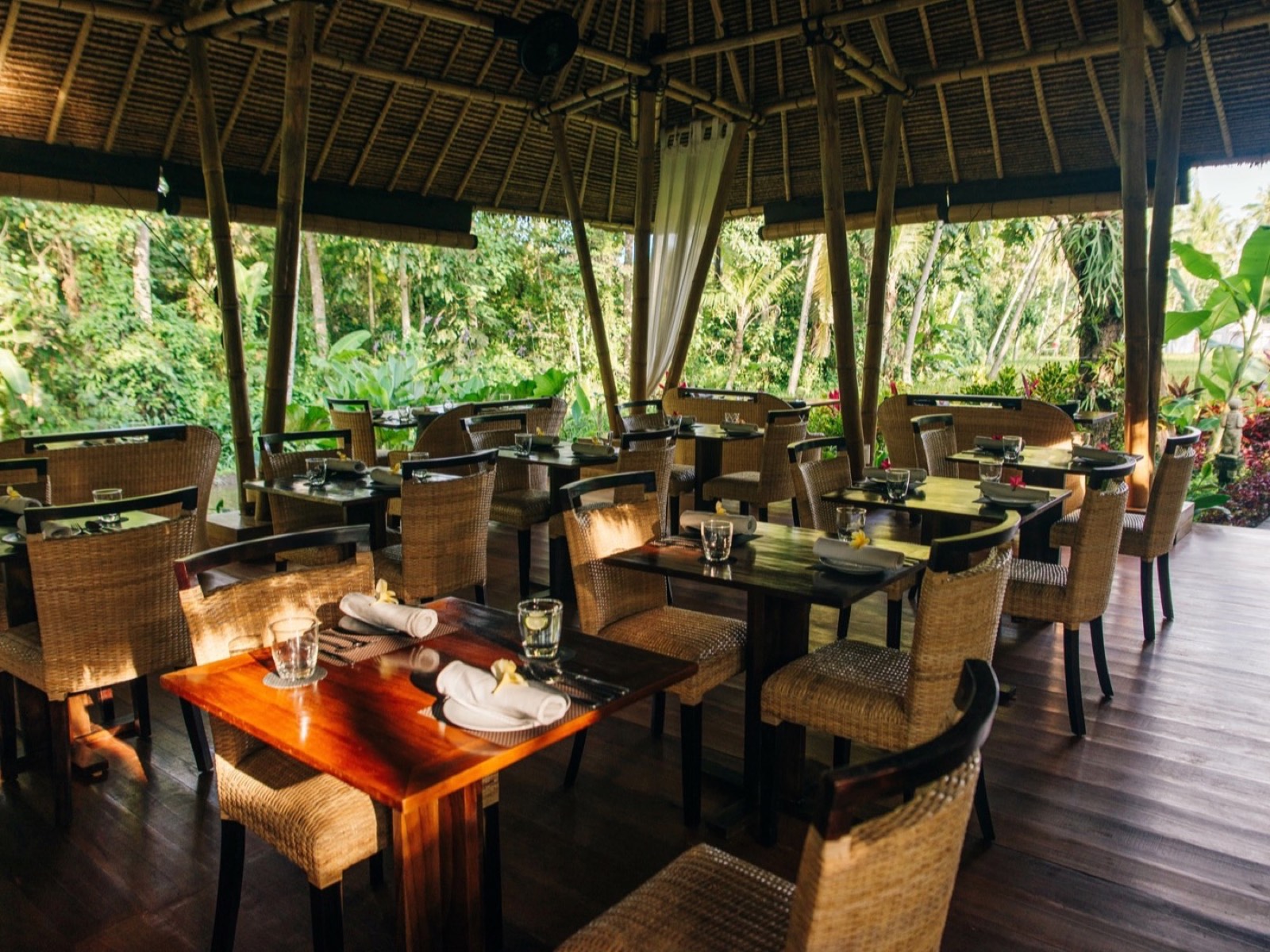 Cropped view of open-air dining ambience and decor